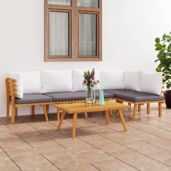 5 pcs conjunto lounge de jardim com almofadões acácia maciça D