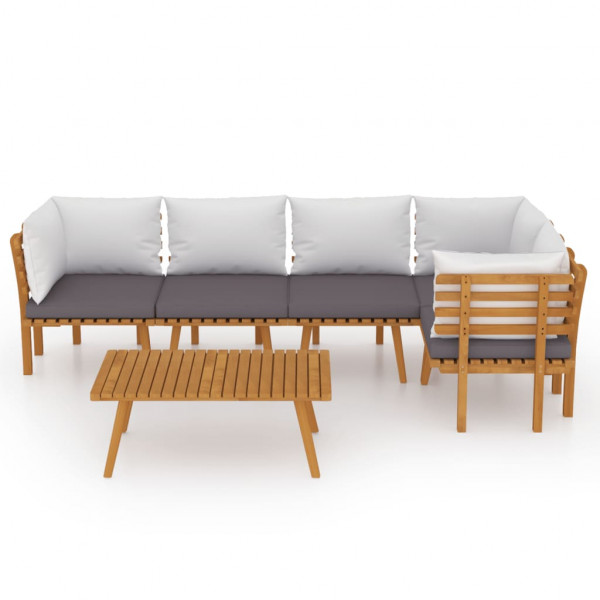 6 pcs conjunto lounge de jardim c/ almofadões acácia maciça M 3