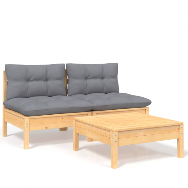 Juego de muebles de jardín 3 pzas y cojines madera de pino M 2