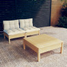 3 pcs conjunto lounge jardim c/ almofadões cor creme pinho 1
