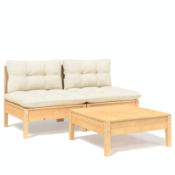 3 pcs conjunto lounge jardim c/ almofadões cor creme pinho M 2