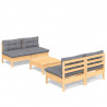 5 pcs conjunto lounge de jardim c/ almofadões cinzentos pinho 2