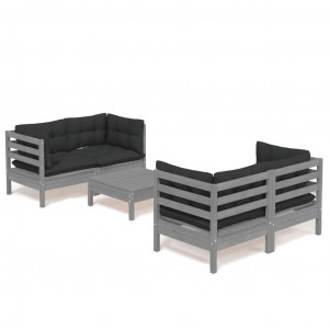 Muebles de jardín 5 pzas con cojines antracita madera de pino H
