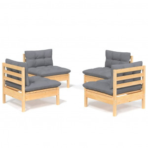 4 pcs conjunto lounge de jardim c/ almofadões cinzentos pinho H