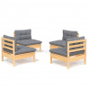 4 pcs conjunto lounge de jardim c/ almofadões cinzentos pinho 2