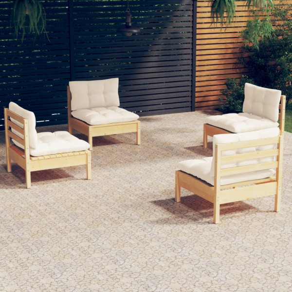 4 pcs conjunto lounge jardim c/ almofadões cor creme pinho D