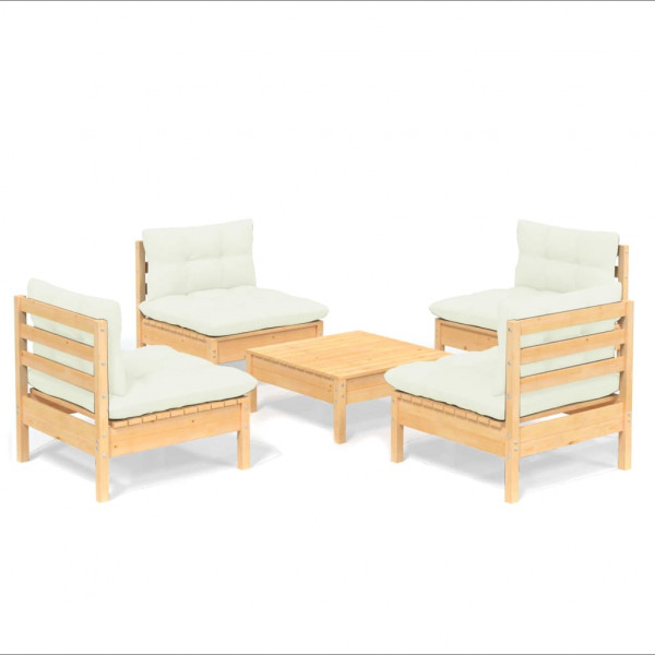 5 pcs conjunto lounge jardim c/ almofadões cor creme pinho M 2