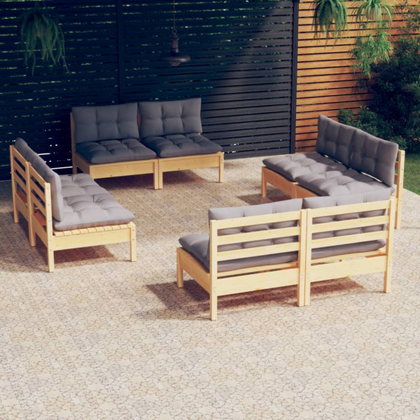 Juego de muebles de jardín 8 pzas y cojines madera pino gris D