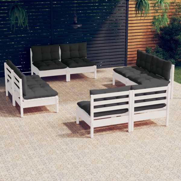 8 pcs conj. lounge de jardim com almofadões antracite pinho D