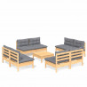 9 pcs conjunto lounge de jardim c/ almofadões cinzentos pinho 2