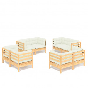 8 pcs conjunto lounge jardim c/ almofadões cor creme pinho H