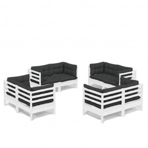 Muebles de jardín 8 pzas con cojines antracita madera de pino H