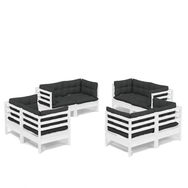 8 pcs conj. lounge de jardim com almofadões antracite pinho M 2