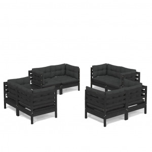 8 pcs conj. lounge de jardim com almofadões antracite pinho H