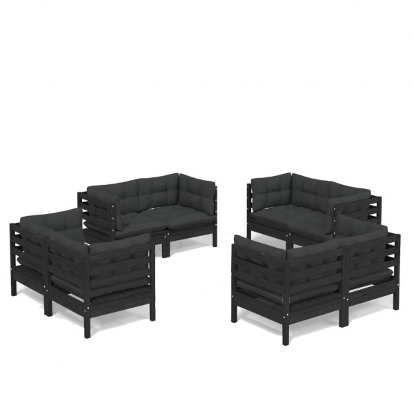 Muebles de jardín 8 pzas con cojines antracita madera de pino M 2