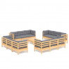 Juego de muebles de jardín 13 pzas y cojines madera pino gris 2