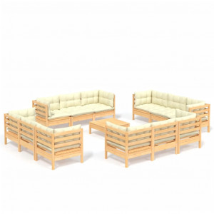 13 pcs conjunto lounge jardim c/ almofadões cor creme pinho H