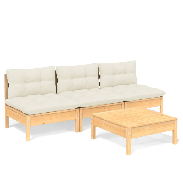4 pcs conjunto lounge jardim c/ almofadões cor creme pinho M 2