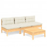 4 pcs conjunto lounge jardim c/ almofadões cor creme pinho 2
