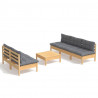 Juego de muebles de jardín 6 pzas y cojines madera pino gris 2