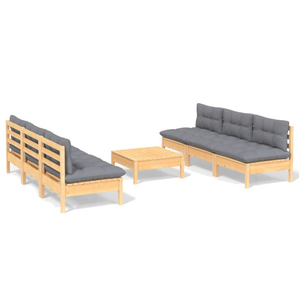 Juego de muebles de jardín 7 pzas y cojines madera pino gris M 2