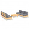 7 pcs conjunto lounge de jardim c/ almofadões cinzentos pinho 2