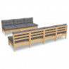 Juego de muebles de jardín 8 pzas y cojines madera pino gris 2