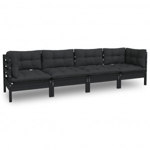 4 pcs conjunto lounge jardim c/ almofadões pinho maciço H