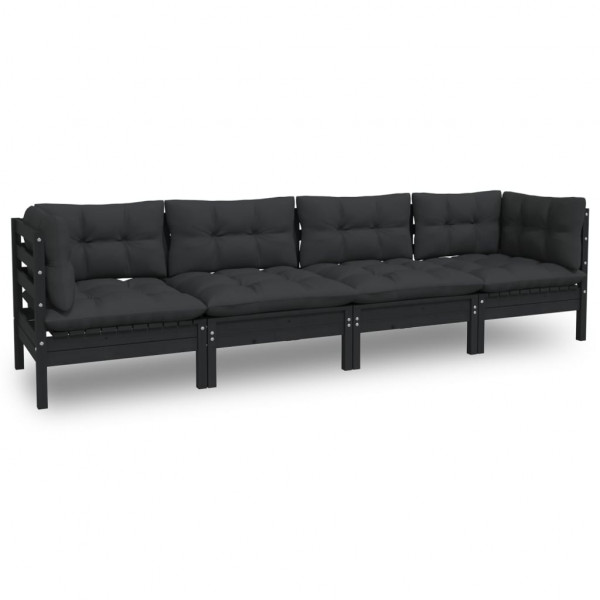 4 pcs conjunto lounge jardim c/ almofadões pinho maciço M 2