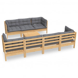 Juego de muebles de jardín 8 pzas y cojines madera maciza pino H