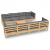 Juego de muebles de jardín 9 pzas y cojines madera maciza pino 2