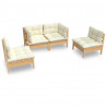 4 pcs conjunto lounge jardim c/ almofadões creme pinho maciço 2
