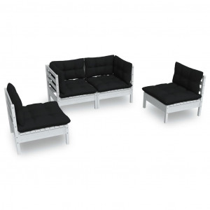 4 pcs conjunto lounge de jardim c/ almofadões pinho maciço H