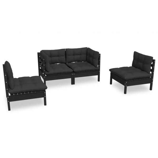 4 pcs conjunto lounge jardim c/ almofadões pinho maciço M 2