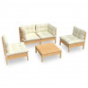 5 pcs conjunto lounge jardim c/ almofadões creme pinho maciço 2
