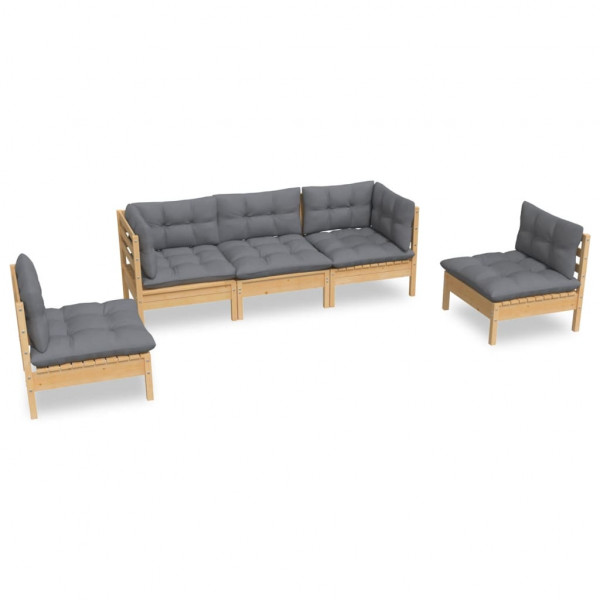 Juego de muebles de jardín 5 pzas y cojines madera maciza pino M 2