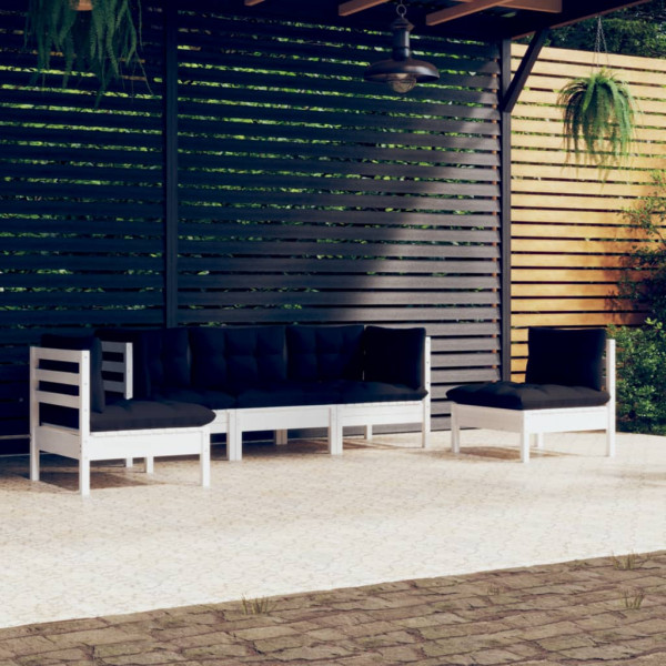 5 pcs conjunto lounge de jardim c/ almofadões pinho maciço D