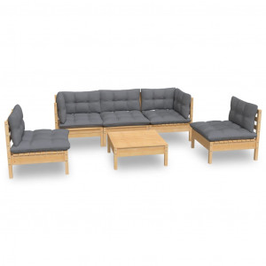 6 pcs conjunto lounge de jardim + almofadões cinza pinho maciço H