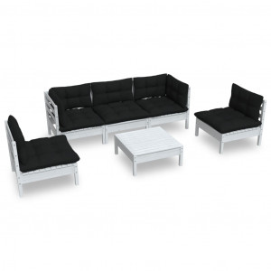 Muebles de jardín 6 pzas con cojines madera maciza de pino H