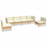 6 pcs conjunto lounge jardim c/ almofadões creme pinho maciço 2