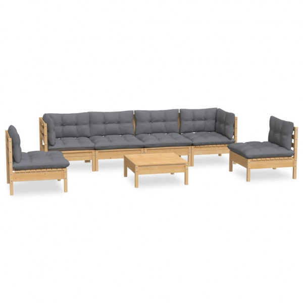 7 pcs conjunto lounge de jardim + almofadões cinza pinho maciço M 2