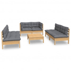 Juego de muebles de jardín 7 pzas y cojines madera maciza pino H