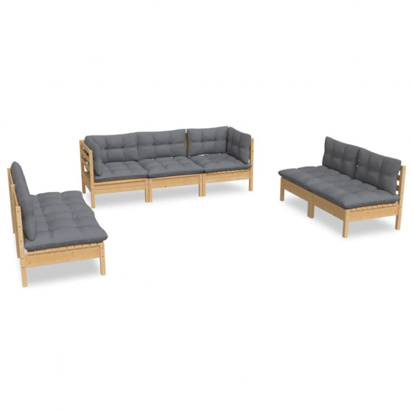 7 pcs conjunto lounge de jardim + almofadões cinza pinho maciço M 2