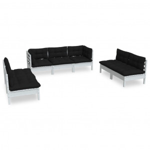 7 pcs conjunto lounge de jardim c/ almofadões pinho maciço H