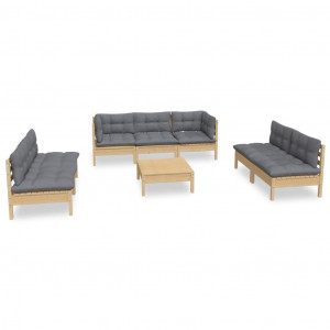 8 pcs conjunto lounge de jardim + almofadões cinza pinho maciço H