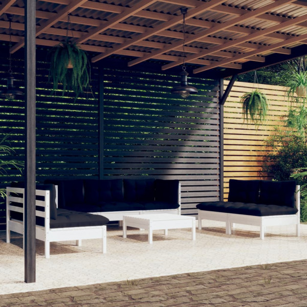 8 pcs conjunto lounge de jardim c/ almofadões pinho maciço D