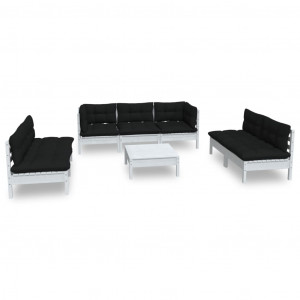 8 pcs conjunto lounge de jardim c/ almofadões pinho maciço H
