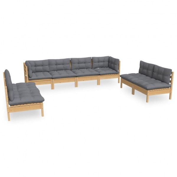 8 pcs conjunto lounge de jardim + almofadões cinza pinho maciço M 2