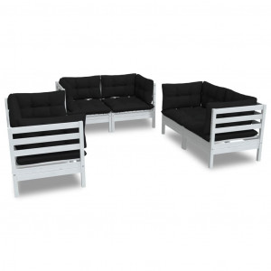 Juego de muebles de jardín 6 pzas y cojines madera pino maciza H