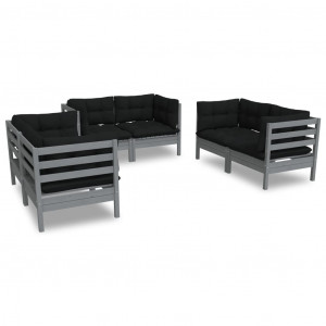 6 pcs conjunto lounge de jardim c/ almofadões pinho maciço H